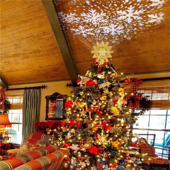 Christmas Tree Topper, 8" Gold Tree Star with Projector Lights 6-Pointed Lighted - Picture 7 of 8